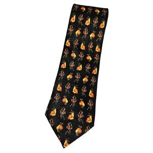 DORMEUIL Men's 100% Silk Necktie LUXURY Tie Black Fruit Flower W:3.7" EUC